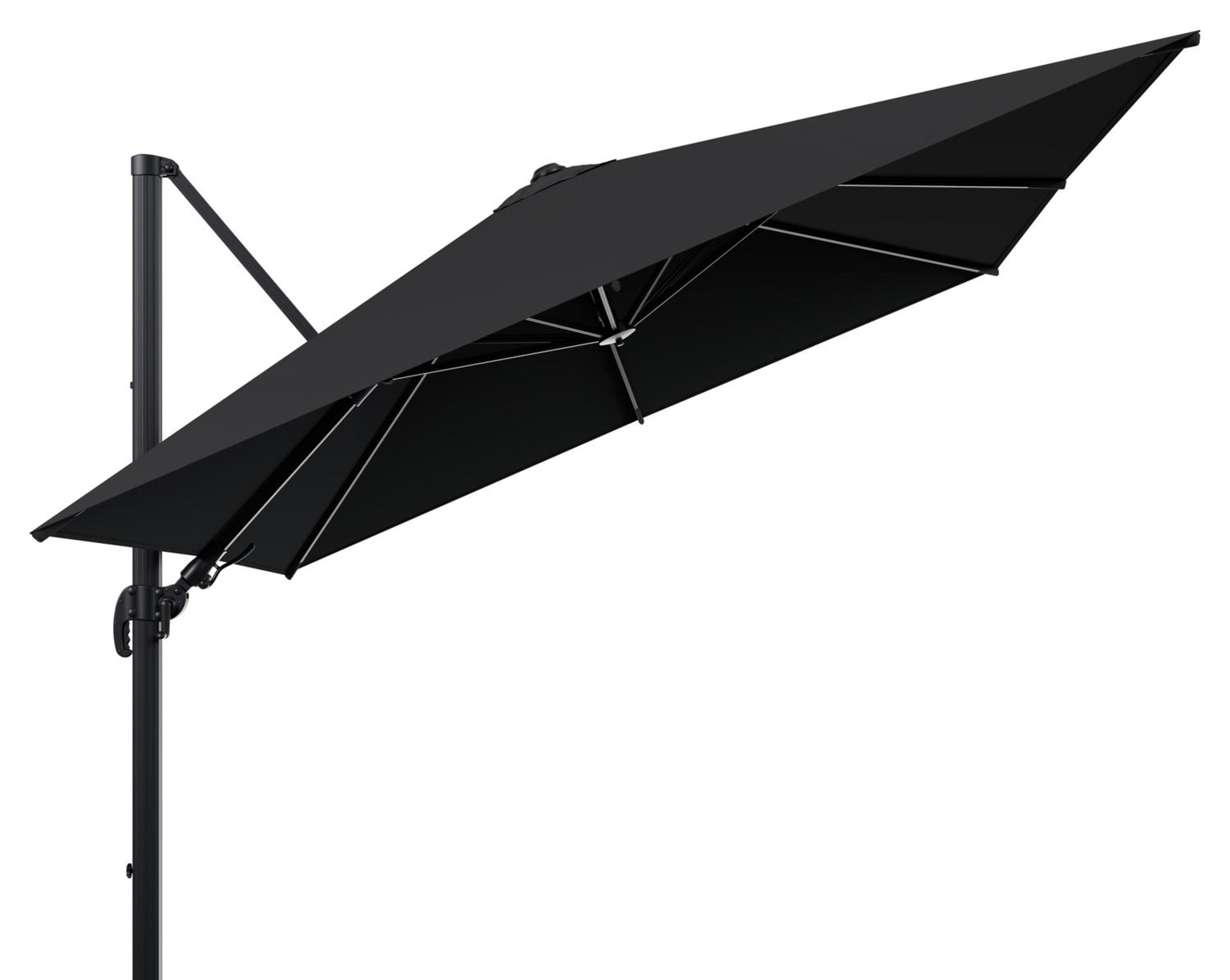 Avola zweefparasol met tiltfunctie in zwart aluminium met zwart weather+ softtouch parasoldoek - L1 300 x L2 300 cm (zonder voet)