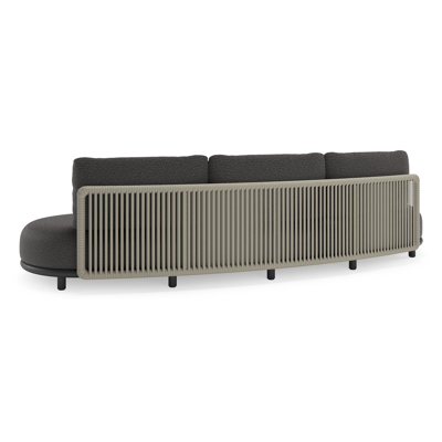 Canapé de jardin Lomano en aluminium noir et corde luxe plate tissée verticalement beige et coussins en all weather solica Firenze Tunder