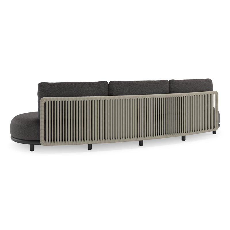 Canapé de jardin Lomano en aluminium noir et corde luxe plate tissée verticalement beige et coussins en all weather solica Firenze Tunder