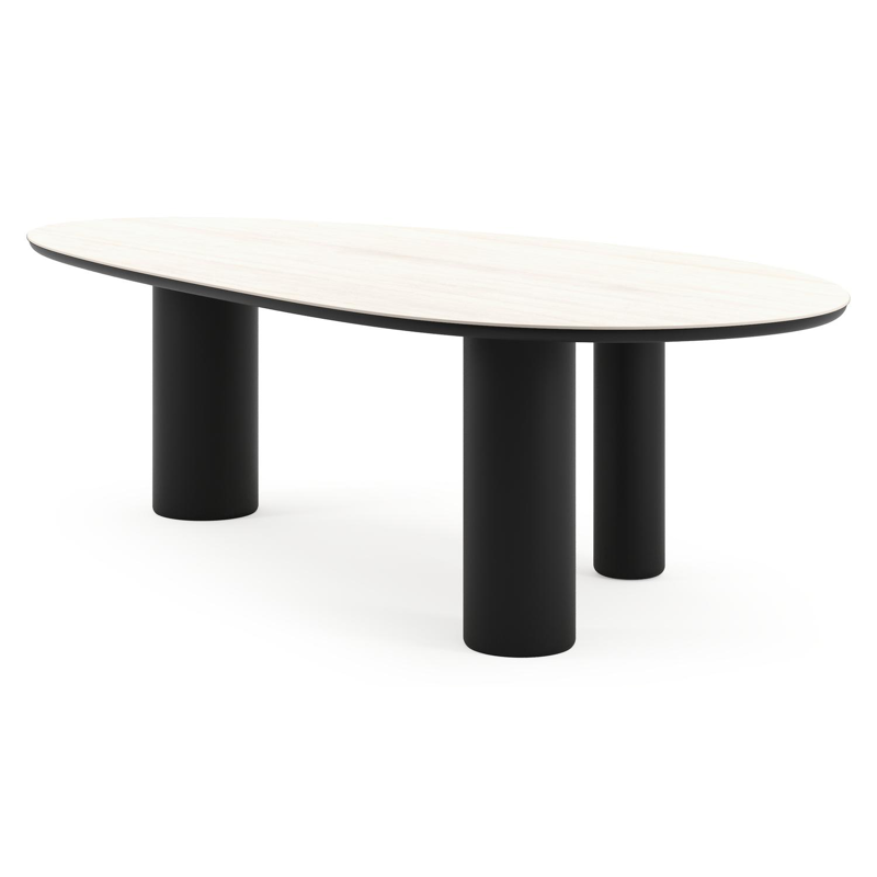 Table de jardin Amico mangue en aluminium noir et céramique pleine Travertino Bianco - Lg. 260 x Lrg. 130 x Haut. 73.5 cm