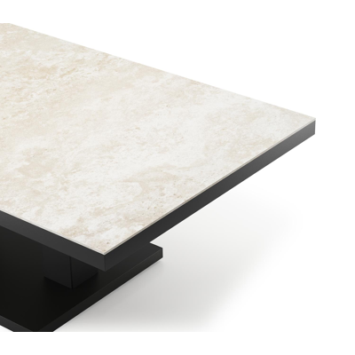 Cirello table basse pop-up rectangulaire en aluminium noir et céramique pleine Rapolano - Lg. 140 x Lrg. 80 x Haut. 49.7 cm