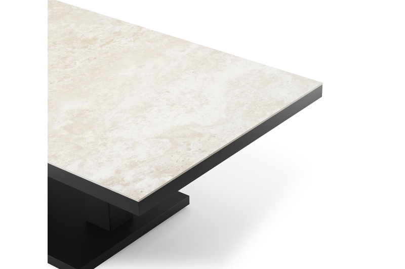 Cirello table basse pop-up rectangulaire en aluminium noir et céramique pleine Rapolano - Lg. 140 x Lrg. 80 x Haut. 49.7 cm