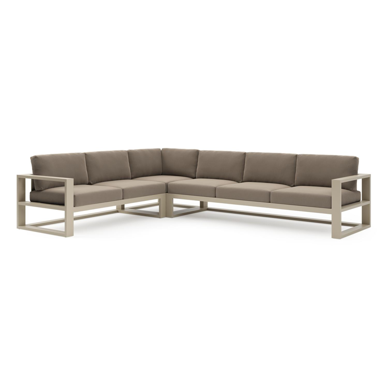 Verato loungehoek in beige aluminium met natte heather grey all weather sunbrella® luxe kussen