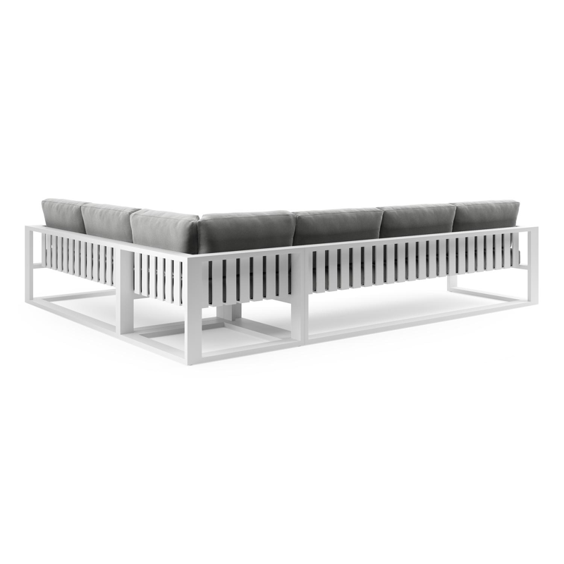 Verato loungehoek in wit aluminium met savane grey all weather sunbrella® luxe kussen