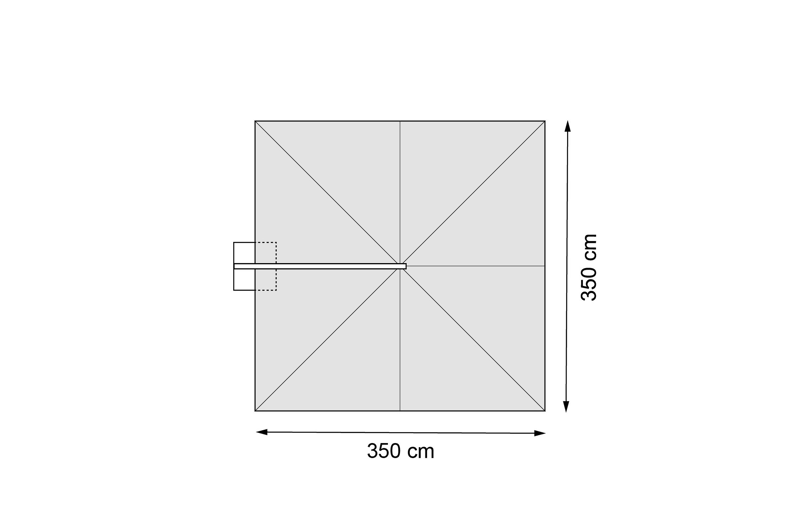 Parasol pendant Minore avec fonction tilt en aluminium noir avec toile de parasol en all weather sunbrella® premium noir - Larg1 350 x Larg2 350 cm (sans pied de parasol)