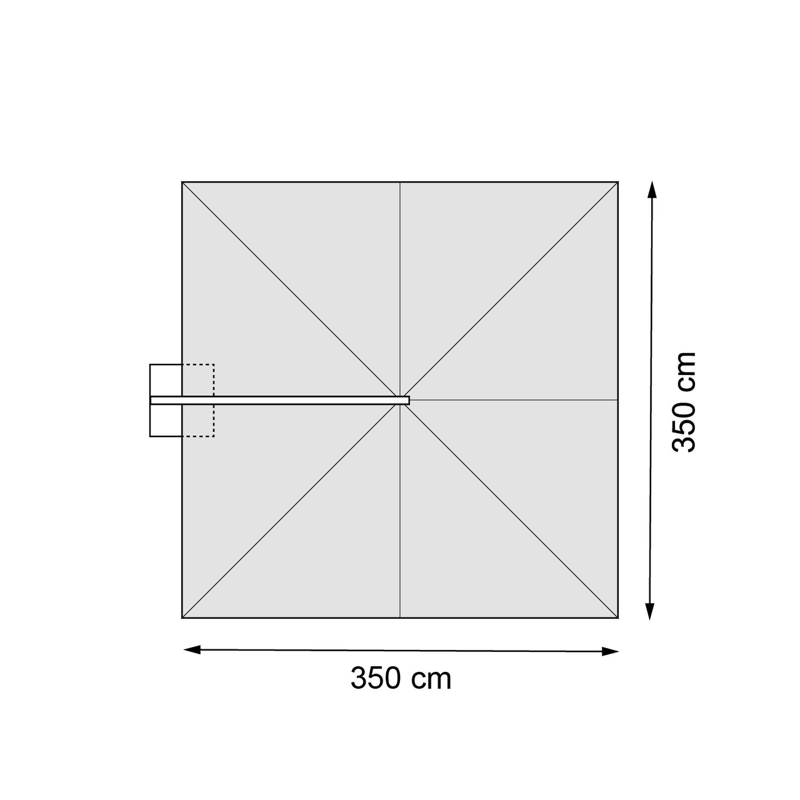 Minore zweefparasol met tiltfunctie in zwart aluminium met zwart sunbrella® premium parasoldoek - L1 350 x L2 350 cm (zonder voet)