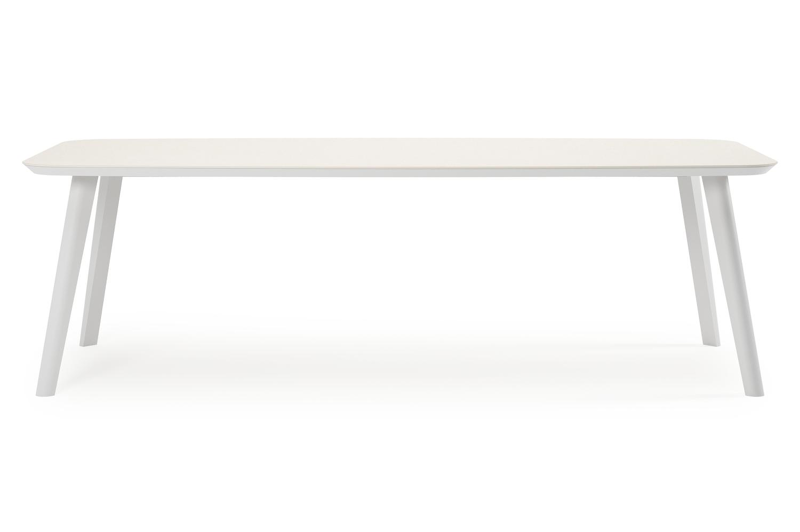 Mosa bootvormige tuinset in wit aluminium en sintered stone crema minerale met 8 Zamora tuinstoelen