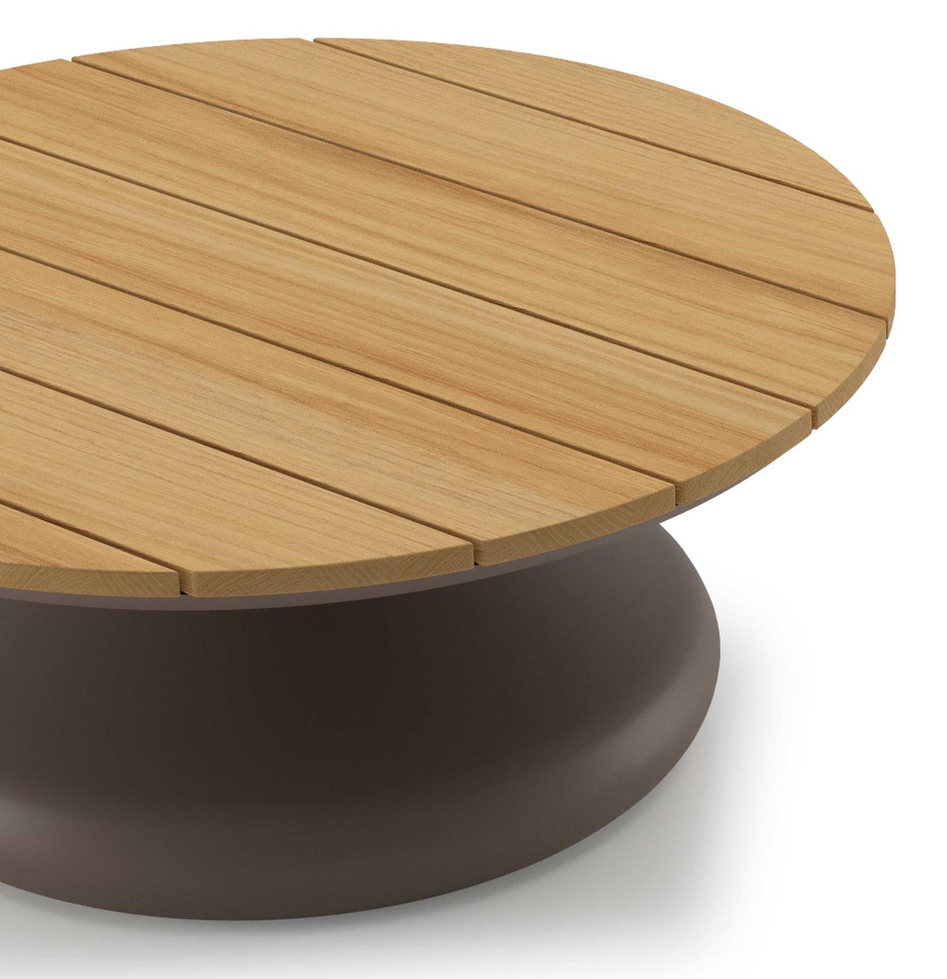 Table de basse Bomero ronde en aluminium taupe et teck - Diam. 84 x Haut. 32 cm