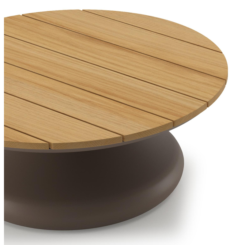 Table de basse Bomero ronde en aluminium taupe et teck - Diam. 84 x Haut. 32 cm
