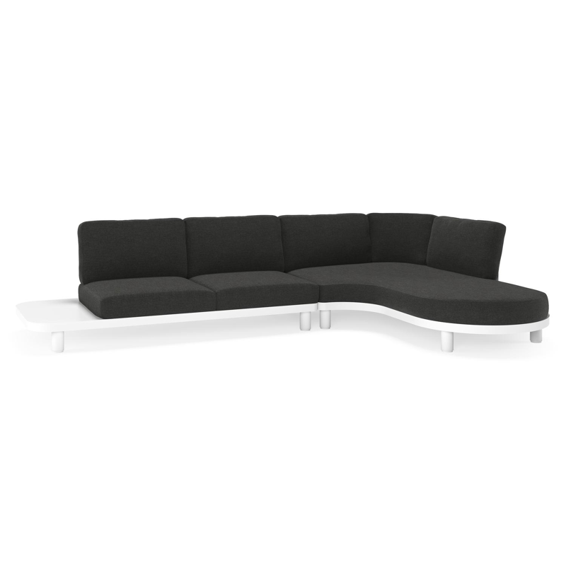 Salon de jardin d'angle Donato en aluminium blanc et coussins en all weather sunbrella® luxe Chartres Sooty