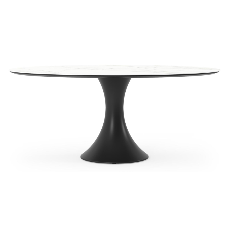 Table de jardin Fano ovale en aluminium noir et céramique pleine Calacatta - Lg. 180 x Lrg. 110 x Haut. 75 cm