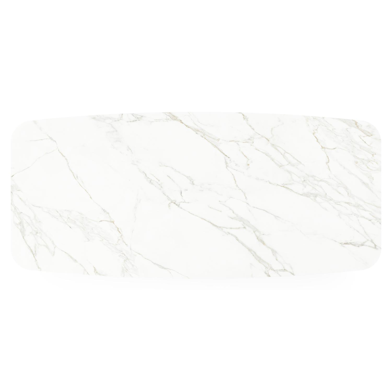 Pagino tuintafel bootvorm in zwart aluminium en volkeramiek Calacatta - L 255 x B 115 x H 73 cm