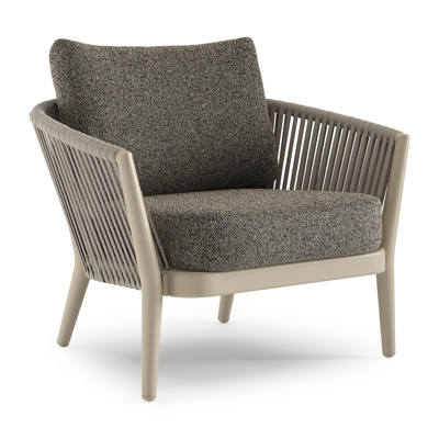 Fauteuil de jardin Orso en aluminium beige en corde ronde tissée verticalement beige et coussins en all weather cosytica Marbella Tunder