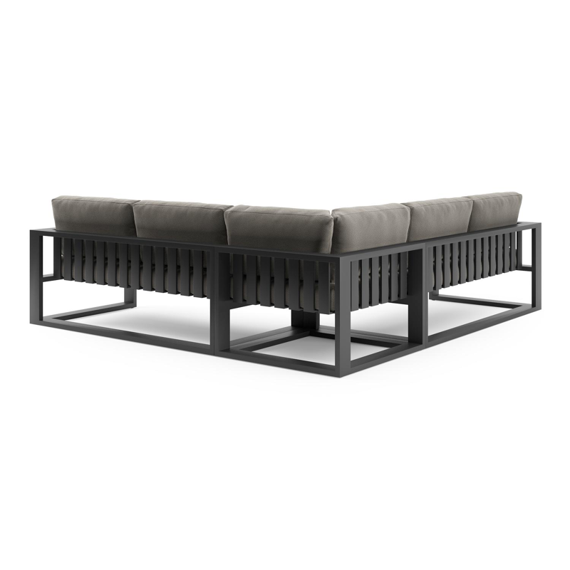 Verato loungehoek in zwart aluminium met lopi charcoal all weather sunbrella® luxe kussen