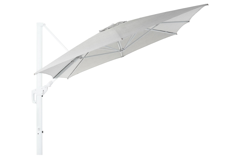 Parasol pendant Minore avec fonction tilt en aluminium blanc avec toile de parasol en all weather sunbrella® luxe savane nimbus - Larg1 300 x Larg2 400 cm (sans pied de parasol)