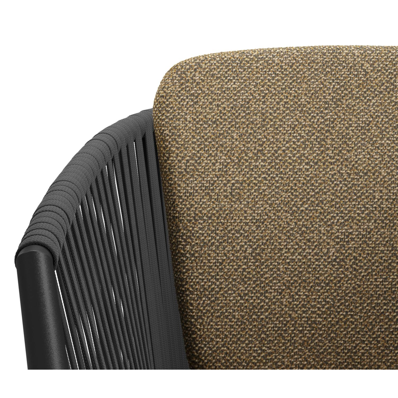 Chaise de jardin Orso en aluminium noir et corde plate tissée verticalement noir avec coussin en All Weather Cosytica Madagascar Walnut
