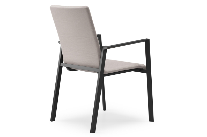 Cirello stapelbare tuinstoel in zwart aluminium en beige luxe textilene