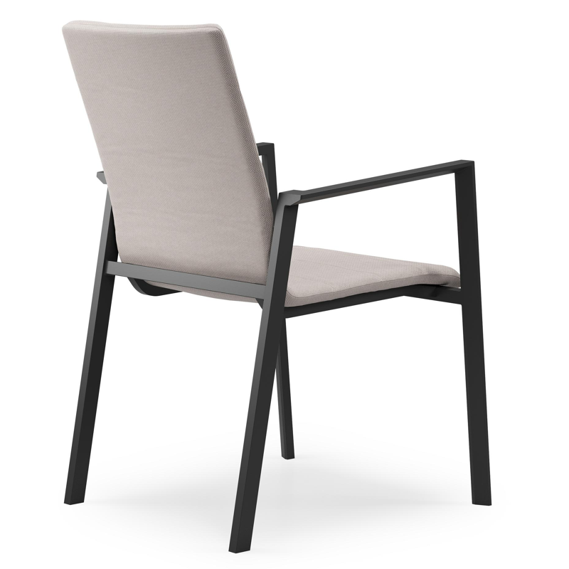 Cirello stapelbare tuinstoel in zwart aluminium en beige luxe textilene