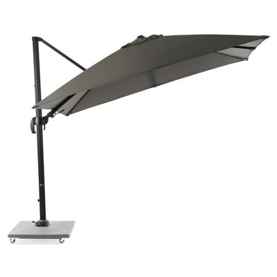 Avola zweefparasol met tiltfunctie in zwart aluminium met grijs sunbrella® premium parasoldoek - L1 300 x L2 300 cm (met voet)