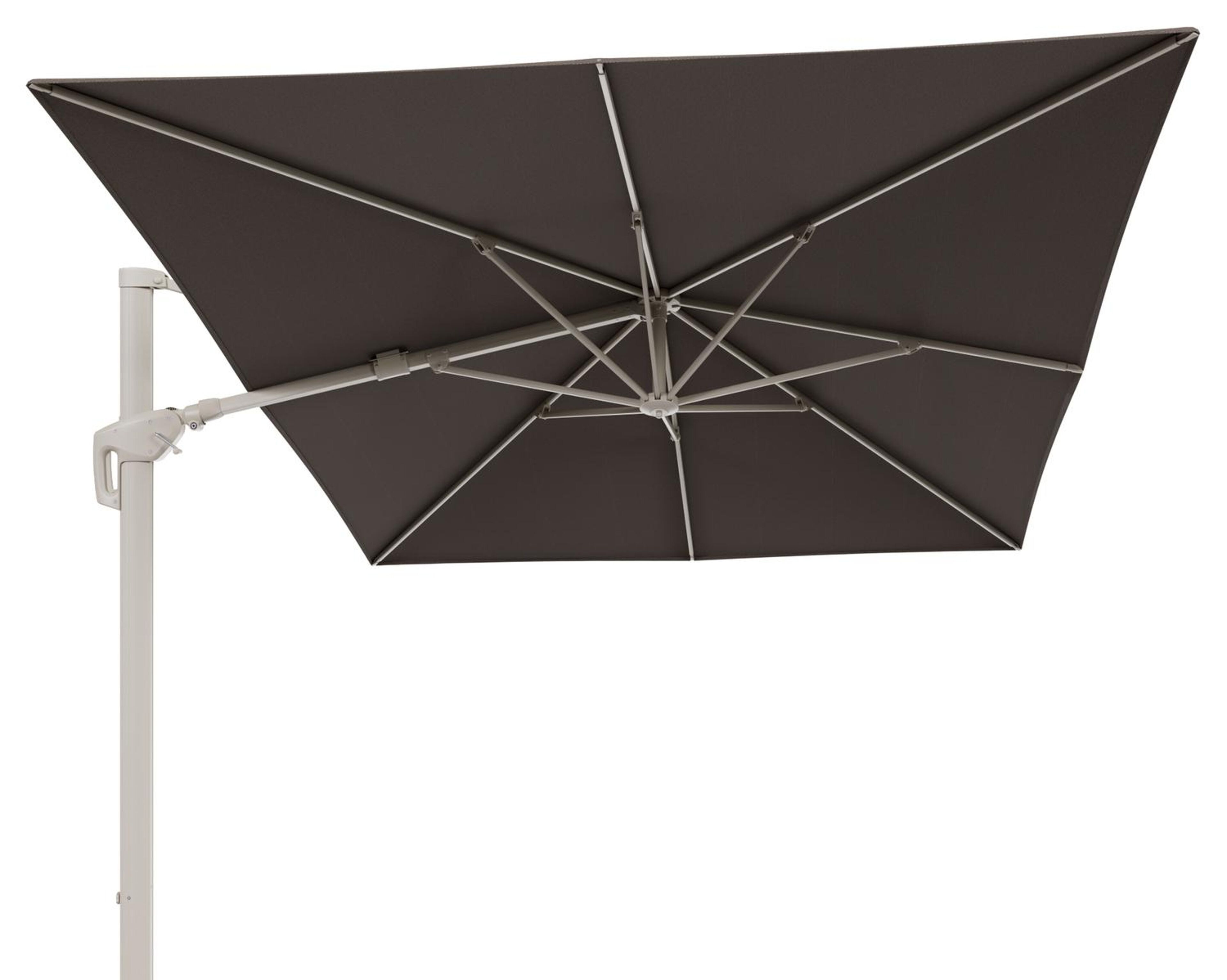 Minore zweefparasol met tiltfunctie in beige aluminium en Lopi Coconut All Weather Sunbrella® Luxe parasoldoek - L1: 400 x L2: 300 cm (zonder voet)