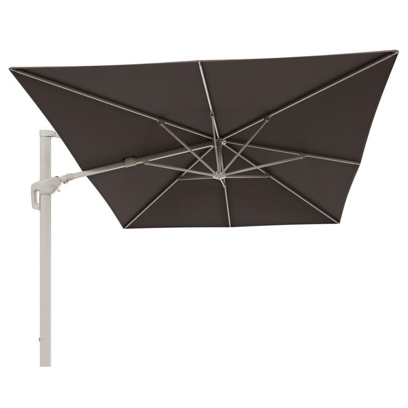 Minore zweefparasol met tiltfunctie in beige aluminium en Lopi Coconut All Weather Sunbrella® Luxe parasoldoek - L1: 400 x L2: 300 cm (zonder voet)