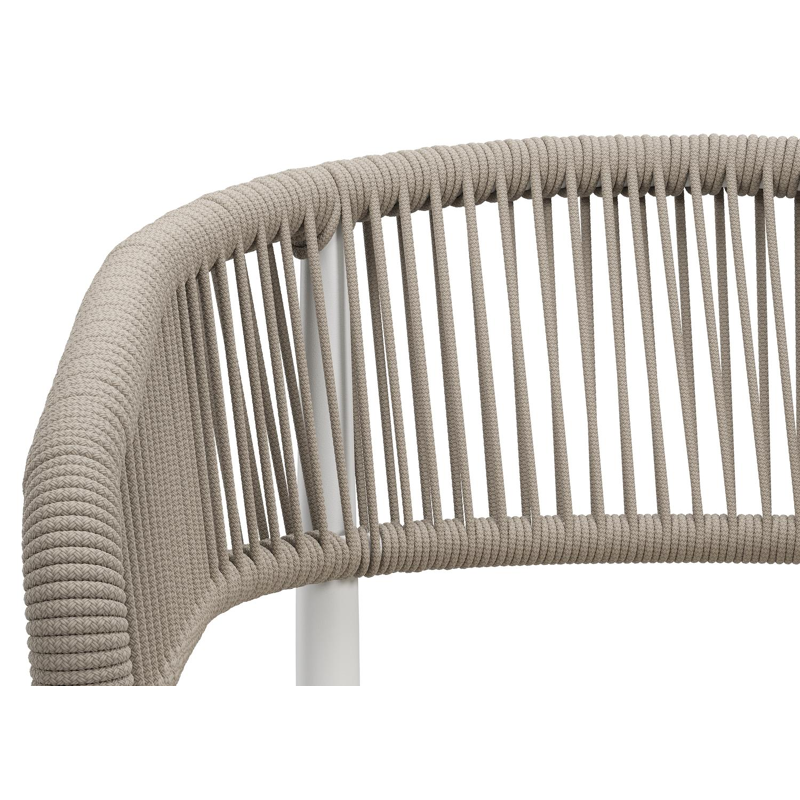 Tolfa stapelbare tuinstoel in wit aluminium en beige verticaal geweven ronde rope met stoelkussen in All Weather Sunbrella® Luxe Lopi Marble