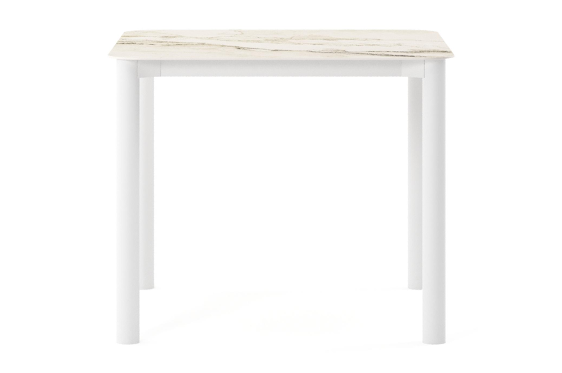 Table de jardin Orso rectangulaire arrondi en aluminium blanc et céramique pleine Colorado Dunes - Lg. 90 x Lrg. 90 x Haut. 74.5 cm