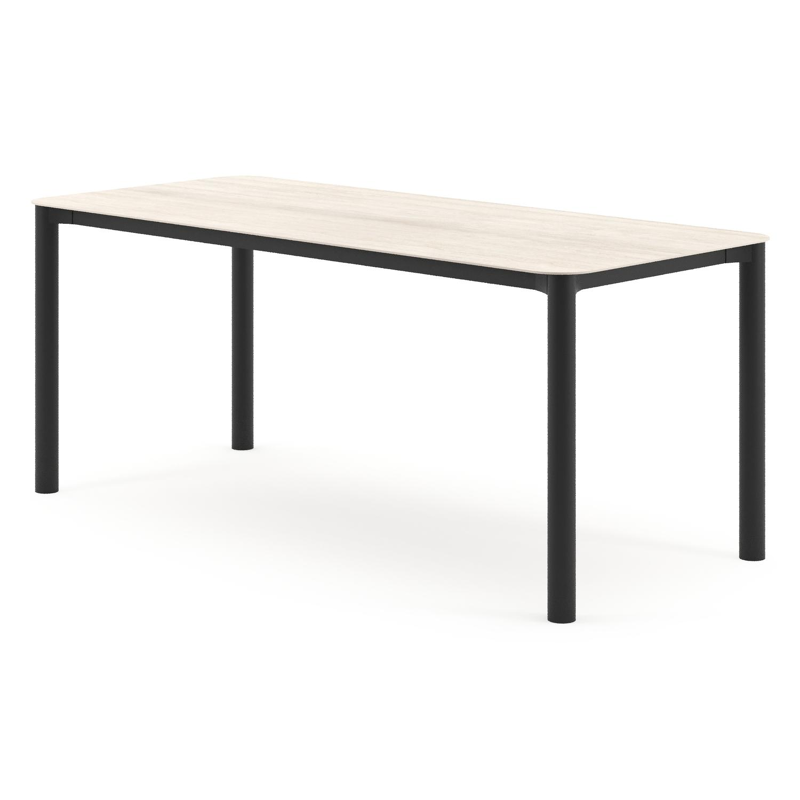 Orso tuintafel rechthoekig afgerond in zwart aluminium en volkeramiek Travertino Bianco - L 200 x B 80 x H 74.5 cm