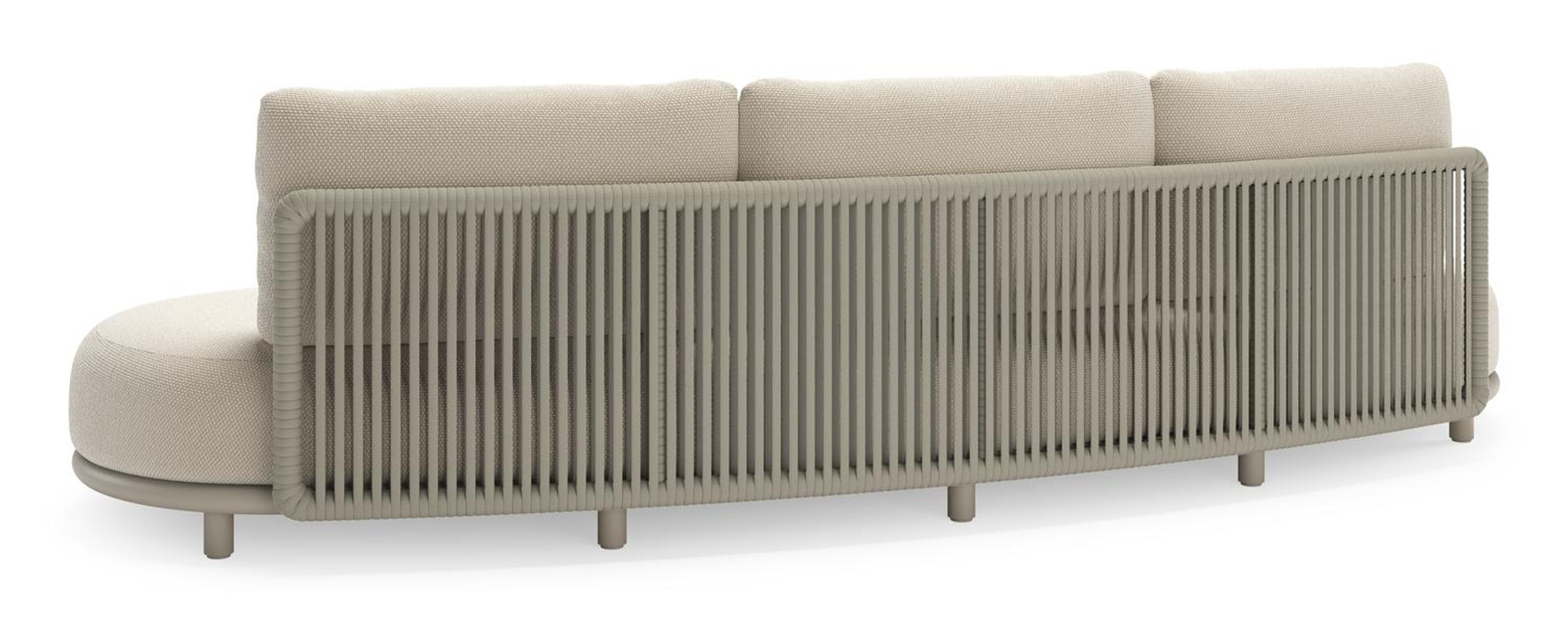 Lomano loungeset in beige aluminium en beige verticaal geweven luxe vlakke rope met Althea Off White all weather cosytica