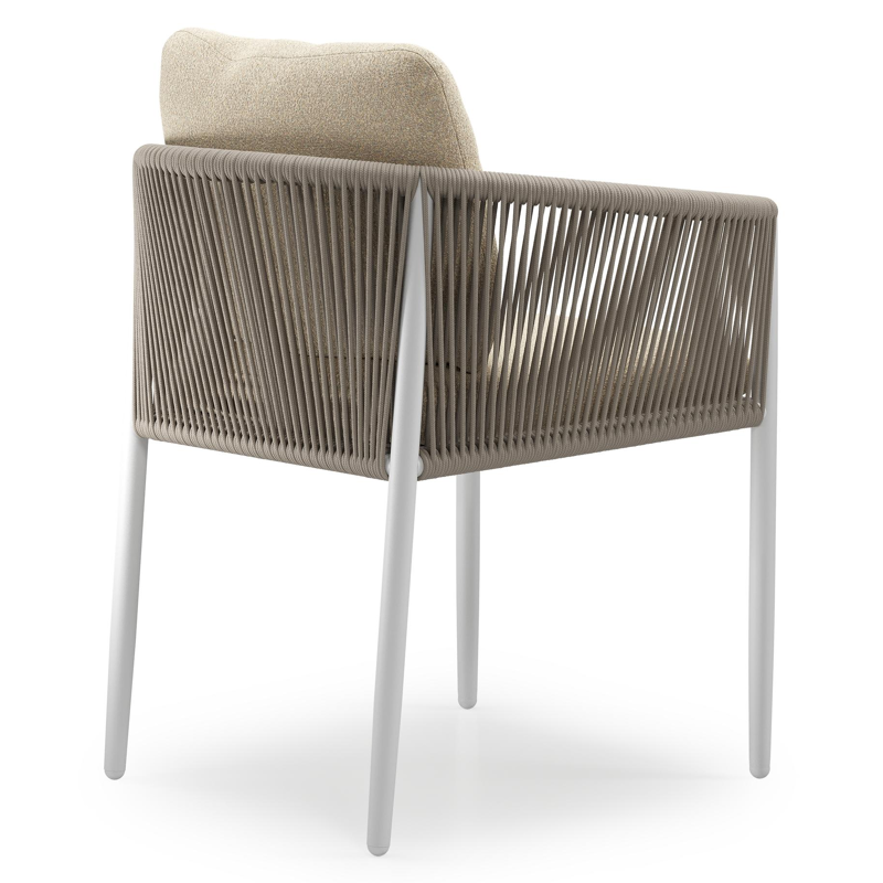 Organo tuinstoel in beige aluminium en beige verticaal geweven ronde rope met stoelkussen in All Weather Solica Soul Papyrus