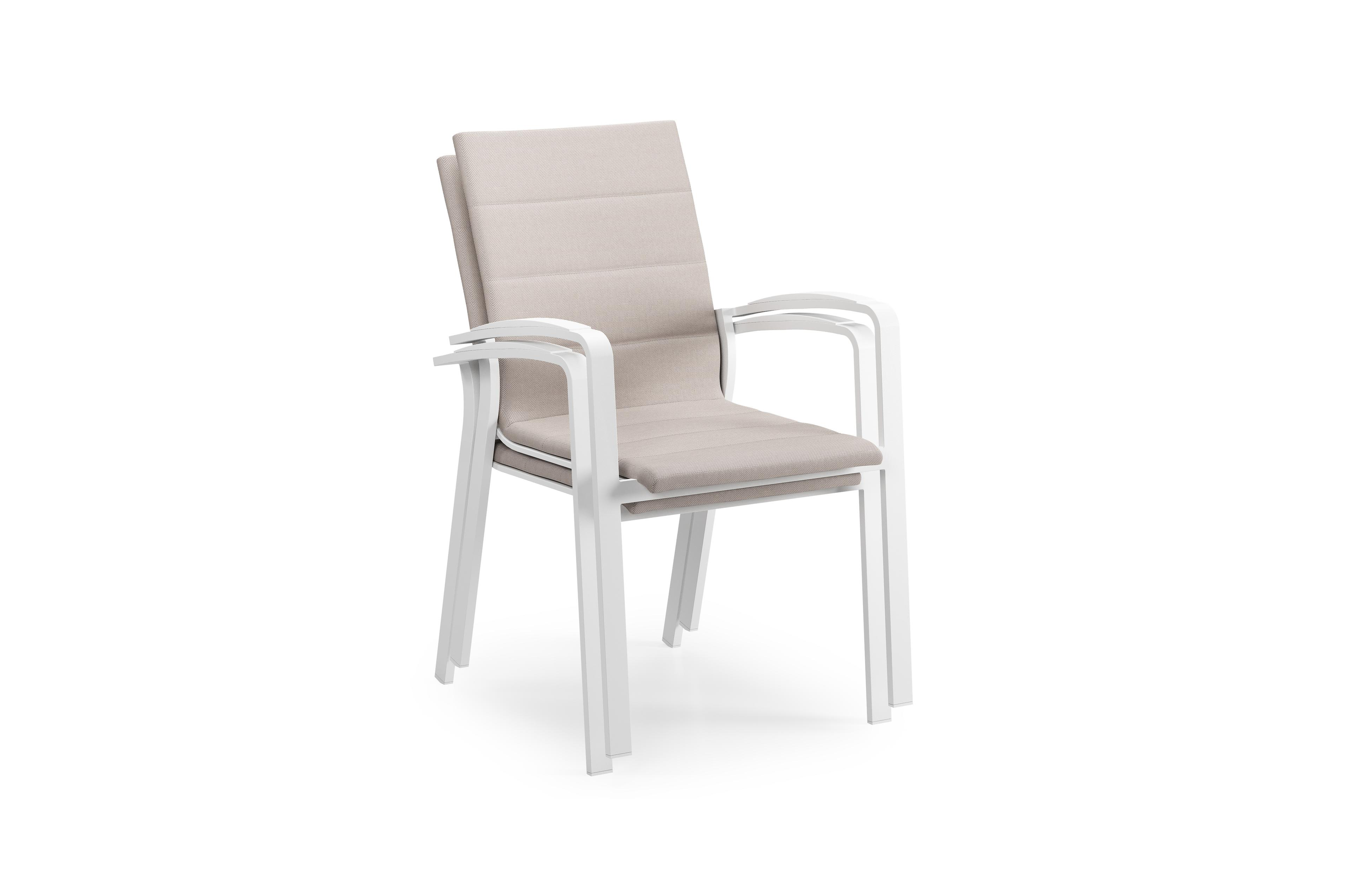 Lioni stapelbare tuinstoel in wit aluminium en beige luxe textilene