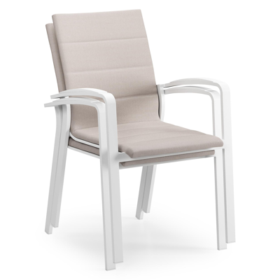 Lioni stapelbare tuinstoel in wit aluminium en beige luxe textilene