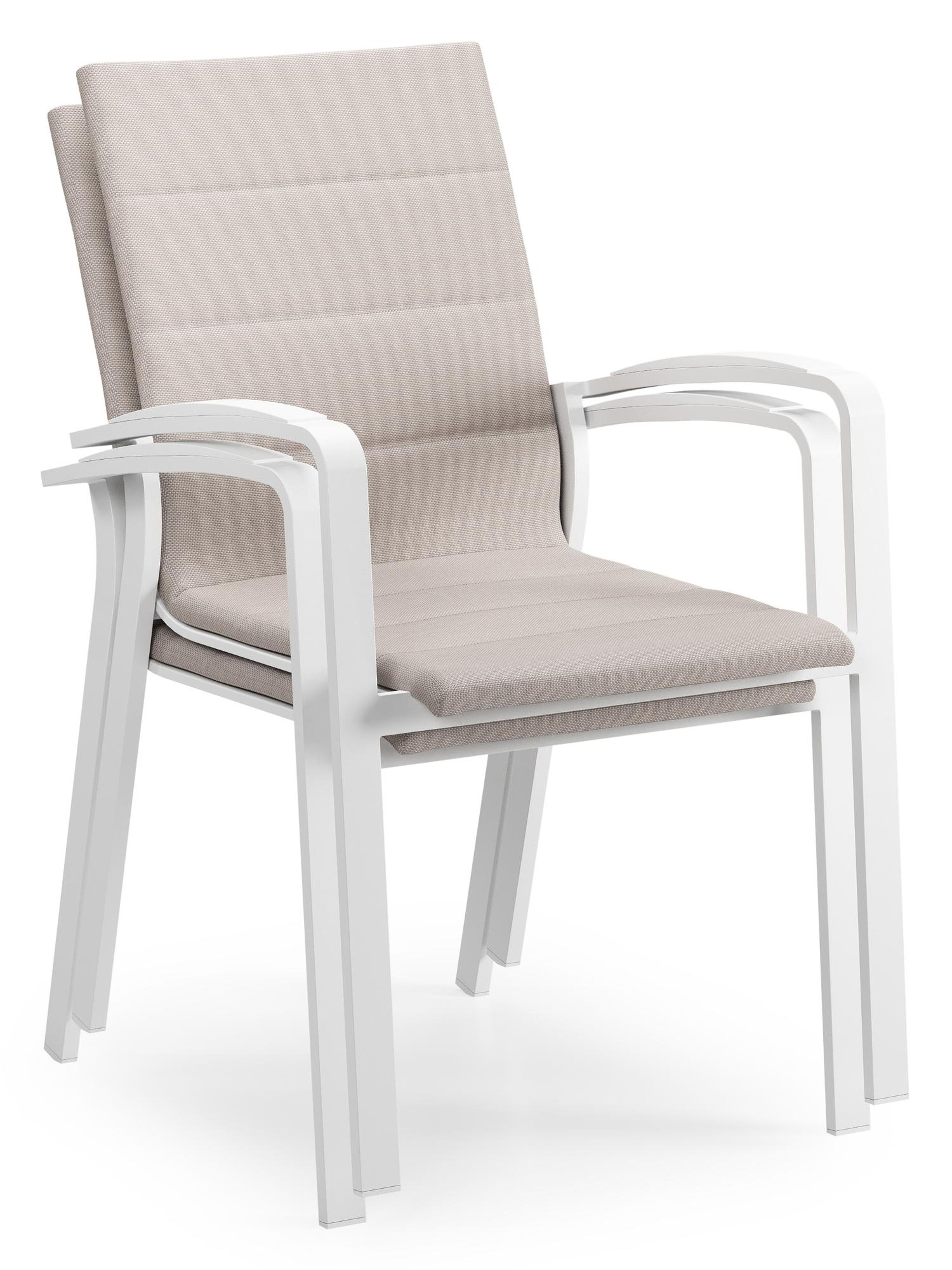 Lioni stapelbare tuinstoel in wit aluminium en beige luxe textilene