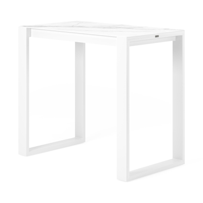 Verato bartafel in wit aluminium en volkeramiek calacatta - L 120 x B 70 x H 106 cm