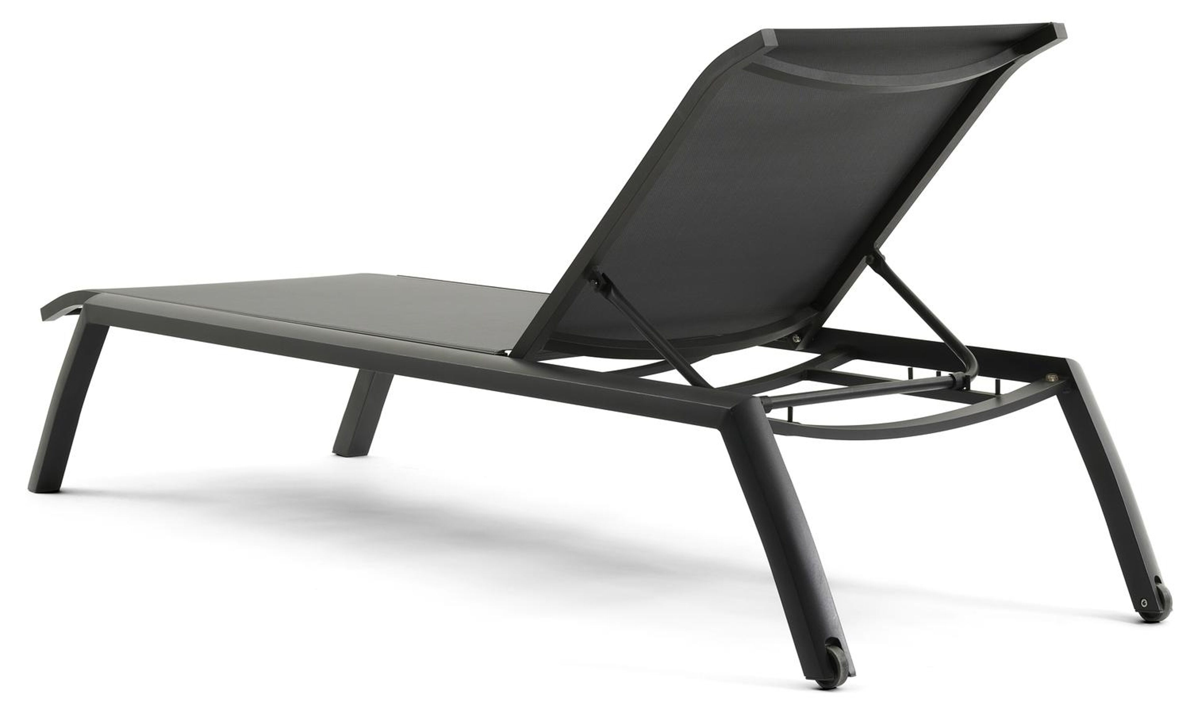 Chaise longue réglable Bari en aluminium noir avec textilène gris