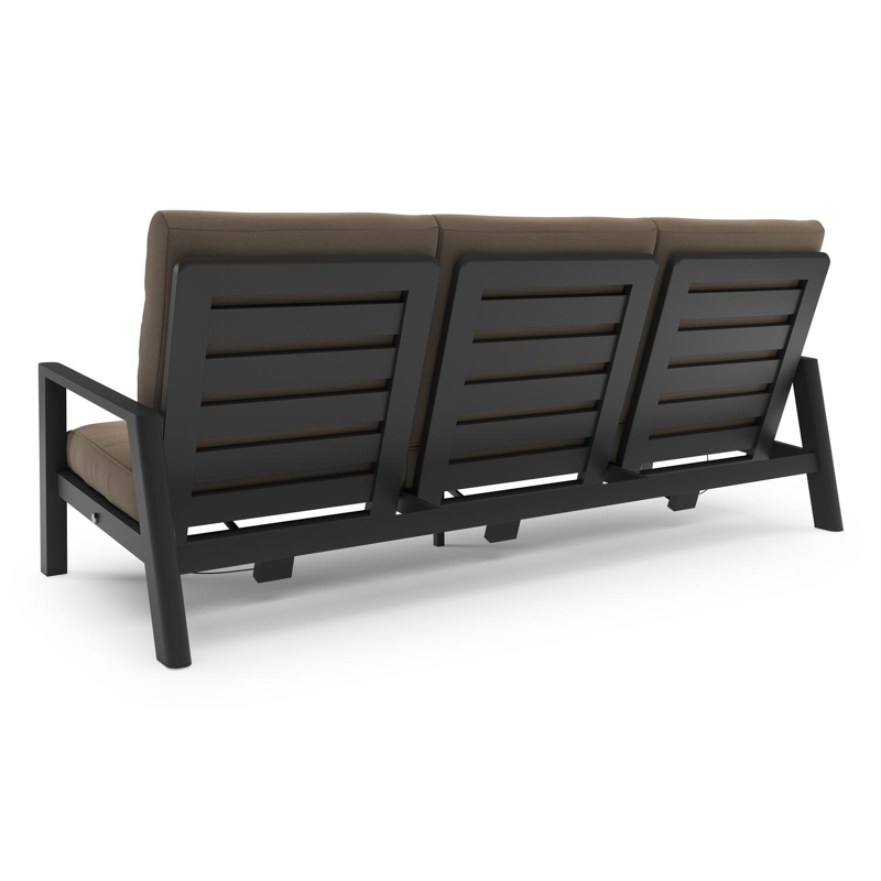 Cirello loungebank in zwart aluminium met natte heather grey all weather sunbrella® luxe kussen