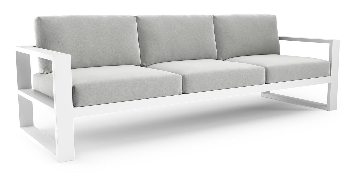 Verato loungebank in wit aluminium met natte grey chine all weather sunbrella® luxe kussen