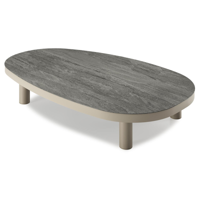 Donato loungetafel organisch in beige aluminium en volkeramiek Aspen Grey - L 151 x B 90 x H 24.5 cm