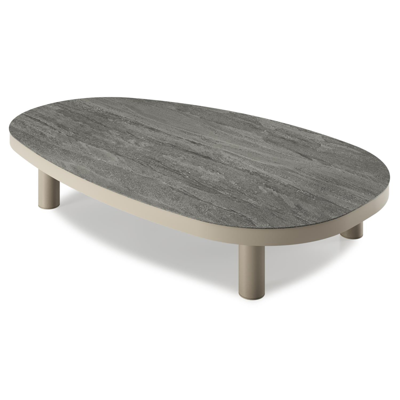 Donato loungetafel organisch in beige aluminium en volkeramiek Aspen Grey - L 151 x B 90 x H 24.5 cm