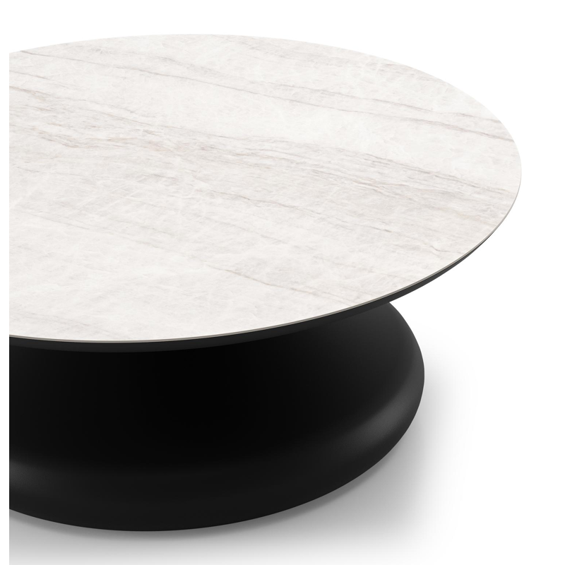 Bomero loungetafel rond in zwart aluminium en volkeramiek Taj Mahal - Dia. 84 x H 32.2 cm