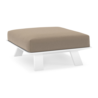 Cesano poef in wit aluminium met natte heather grey all weather Sunbrella® luxe kussen