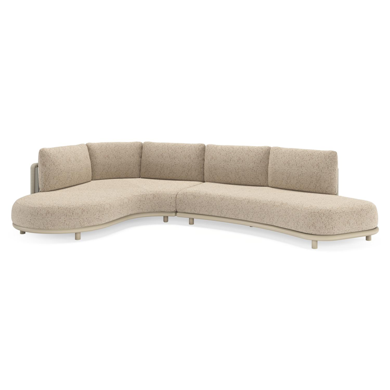 Lomano loungehoek in beige aluminium en beige verticaal geweven luxe vlakke rope met Bora Jungle all weather cosytica