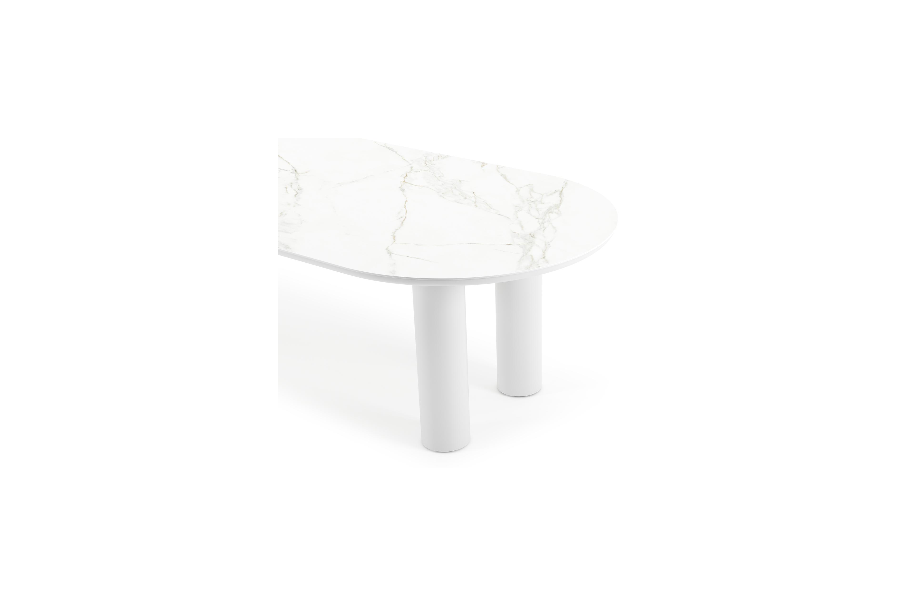 Organo tuintafel ovaal in wit aluminium en volkeramiek  calacatta - L 300 x B 110 x H 74 cm