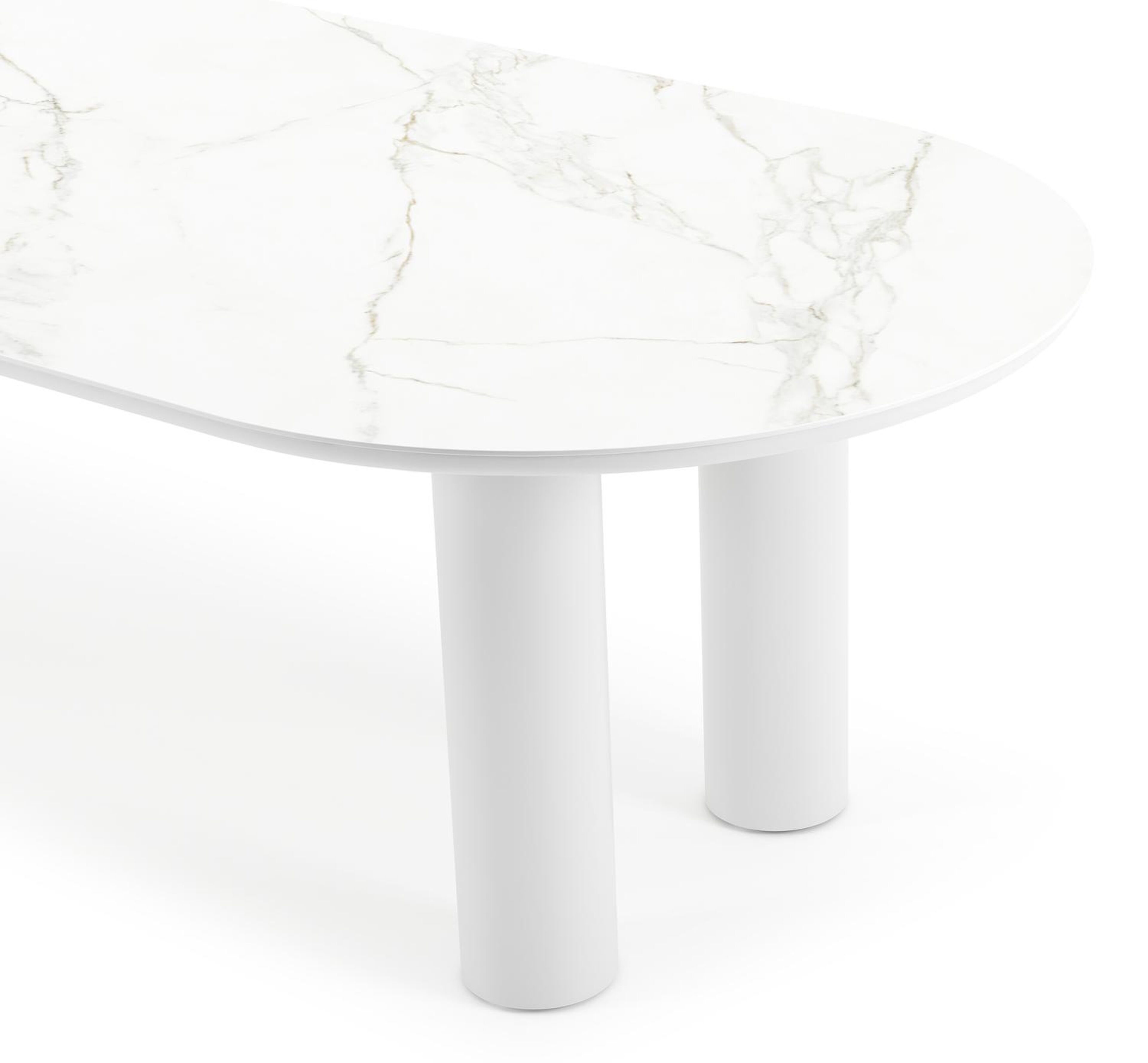 Organo tuintafel ovaal in wit aluminium en volkeramiek  calacatta - L 300 x B 110 x H 74 cm