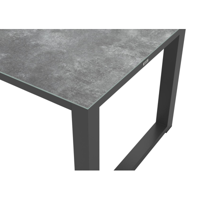 Ensemble de jardin Livo en aluminium noir avec plateau de table en céramique verre gris et 6 chaises de jardin empilables Bareto
