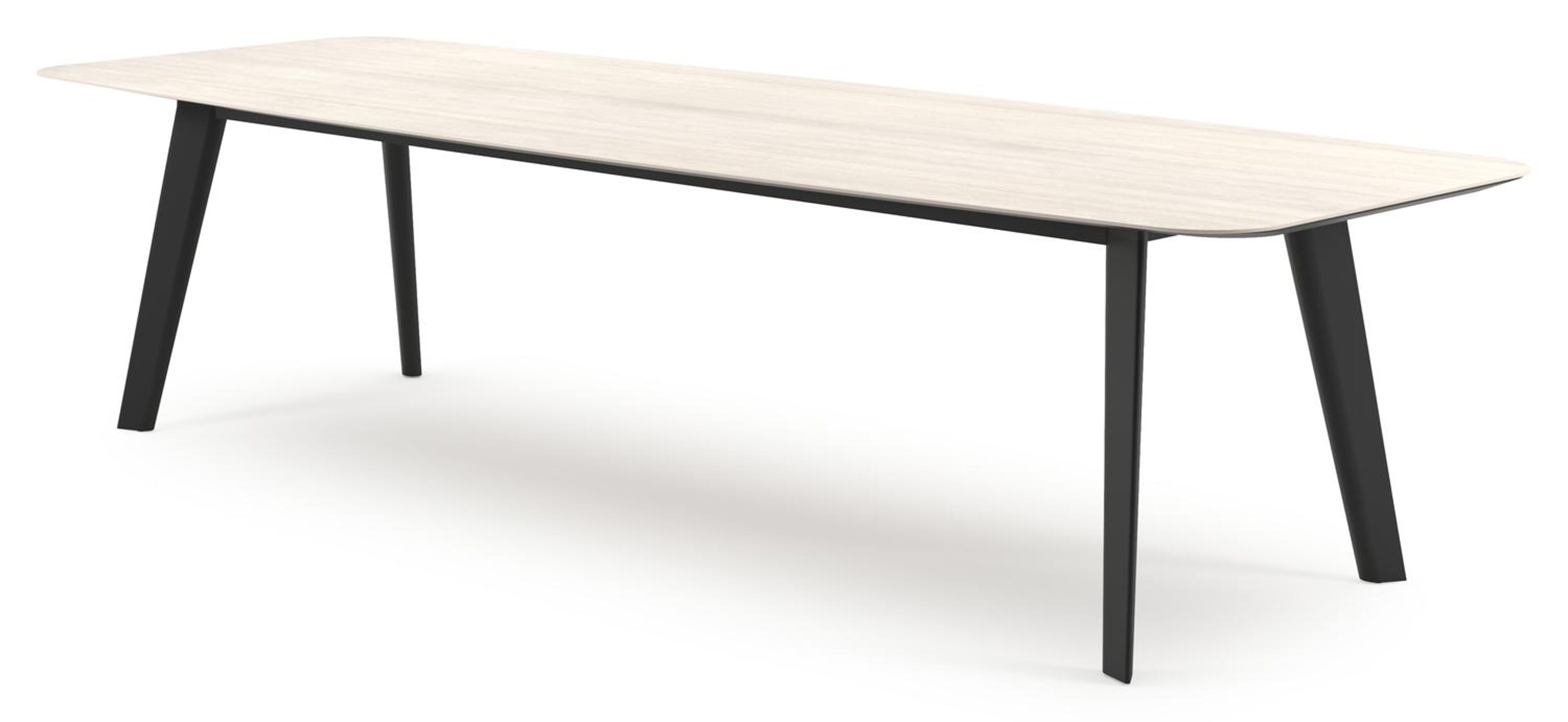 Lacrima tuintafel bootvorm in zwart aluminium en volkeramiek Travertino Bianco - L 315 x B 115 x H 73 cm