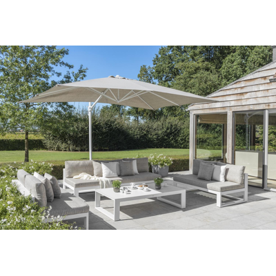Rufina zweefparasol in wit aluminium met chartres pewter all weather sunbrella® luxe parasoldoek - L1: 300 x L2: 400 cm (zonder voet)