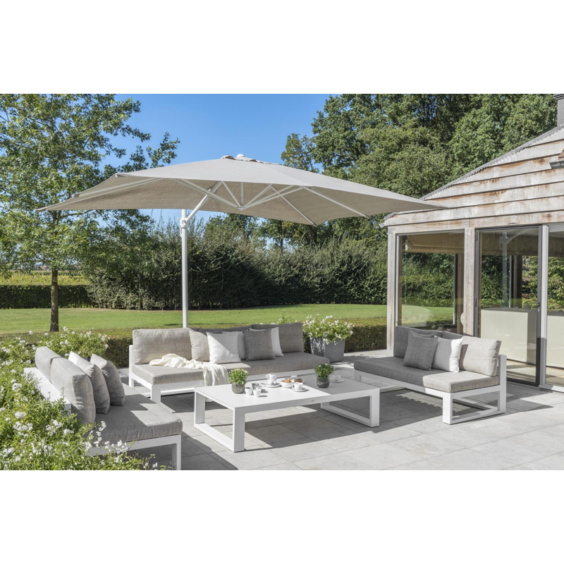 Rufina zweefparasol in wit aluminium met chartres pewter all weather sunbrella® luxe parasoldoek - L1: 300 x L2: 400 cm (zonder voet)