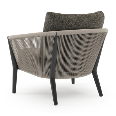 Orso loungestoel 1-zit in zwart aluminium en beige verticaal geweven ronde rope met marbella tunder All Weather Cosytica kussen