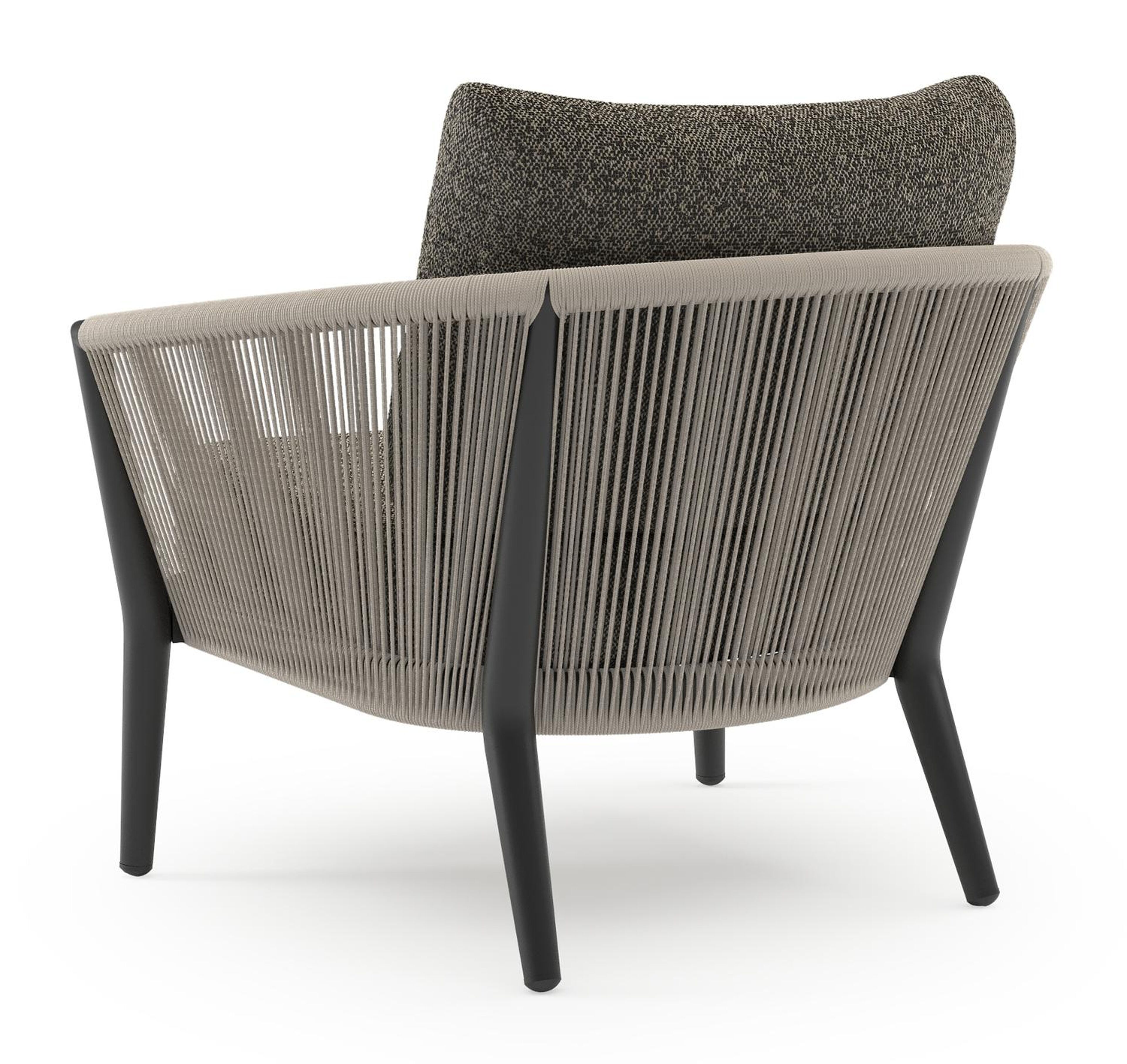 Orso loungestoel 1-zit in zwart aluminium en beige verticaal geweven ronde rope met marbella tunder All Weather Cosytica kussen